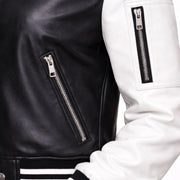 Women's black white varsity bomber jacket back – RXD Leather