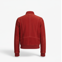 Women Red Suede Leather Bomber Moto Jacket Vintage Casual Fit - RXD Leather 00296 