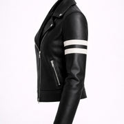 Women's black striped leather moto jacket – RXD Leather