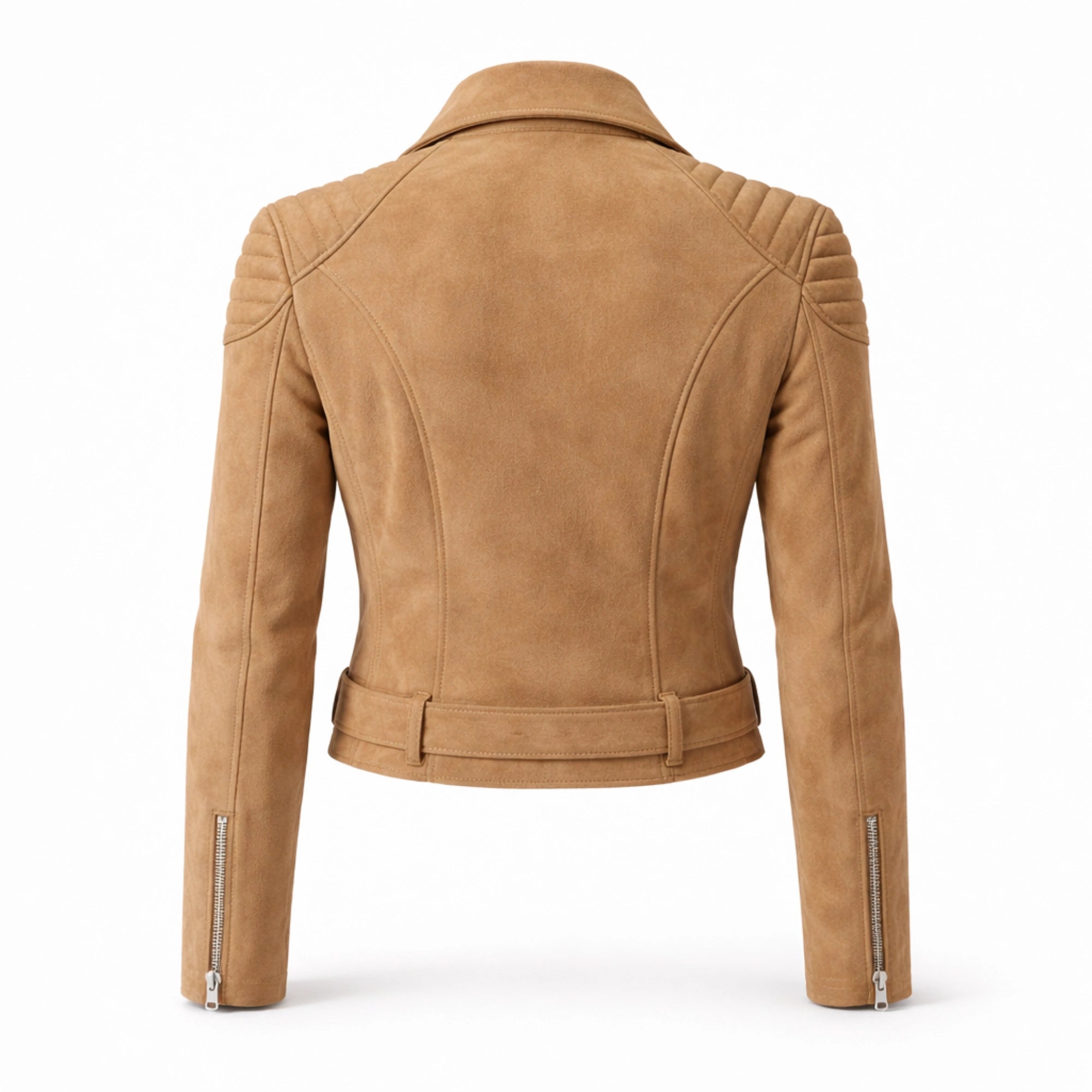 Women Camel Suede Biker Jacket Fitted Casual Streetwear Style Fashion - RXD Leather 00293 