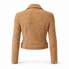 Women Camel Suede Biker Jacket Fitted Casual Streetwear Style Fashion - RXD Leather 00293 