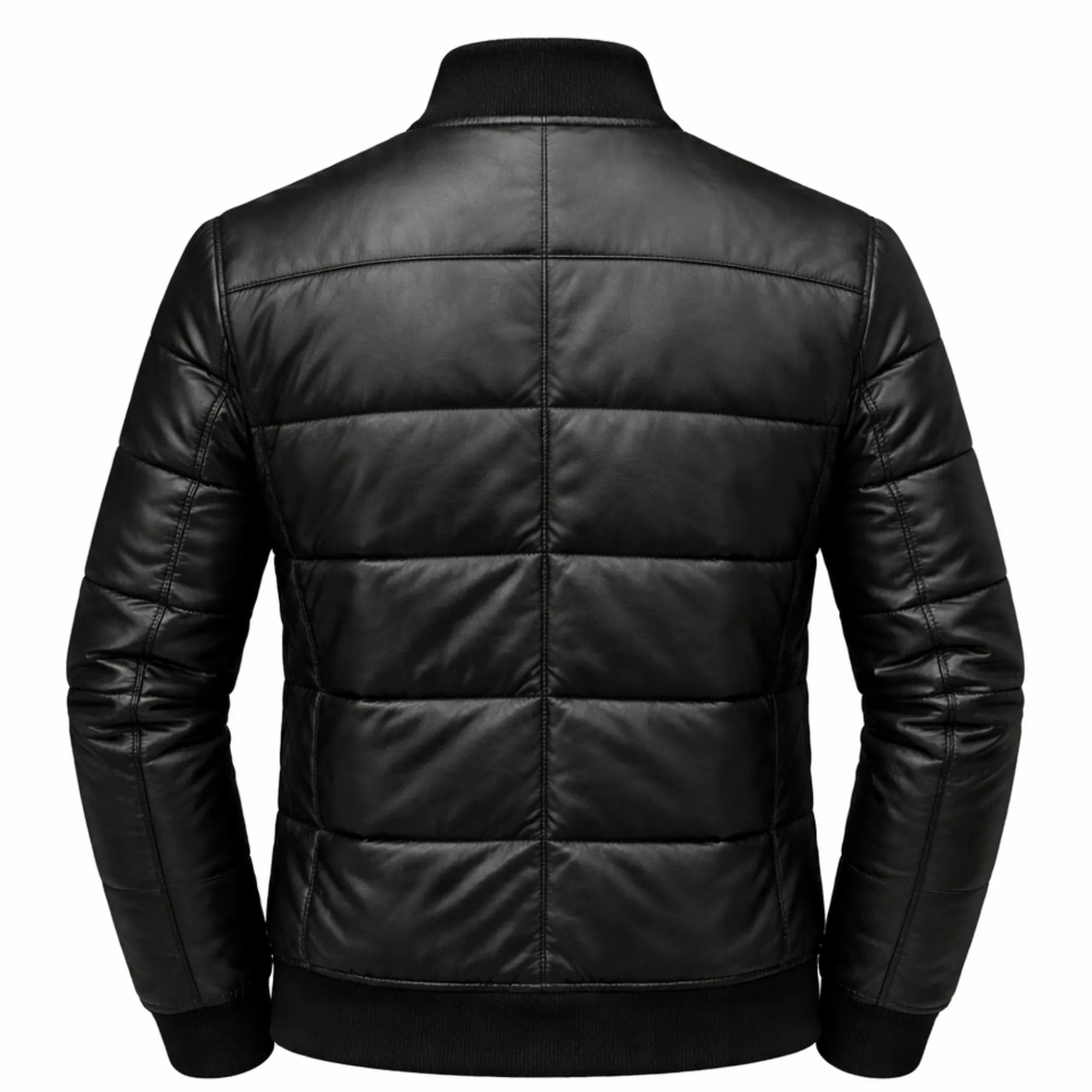 Mens Black Leather Puffer Jacket Shiny Winter Streetwear Style Outfits - RXD Leather 0025