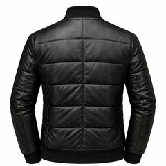 Mens Black Leather Puffer Jacket Shiny Winter Streetwear Style Outfits - RXD Leather 0025