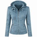 Women's blue faux leather hooded jacket – RXD Leather