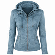 Women's blue faux leather hooded jacket – RXD Leather