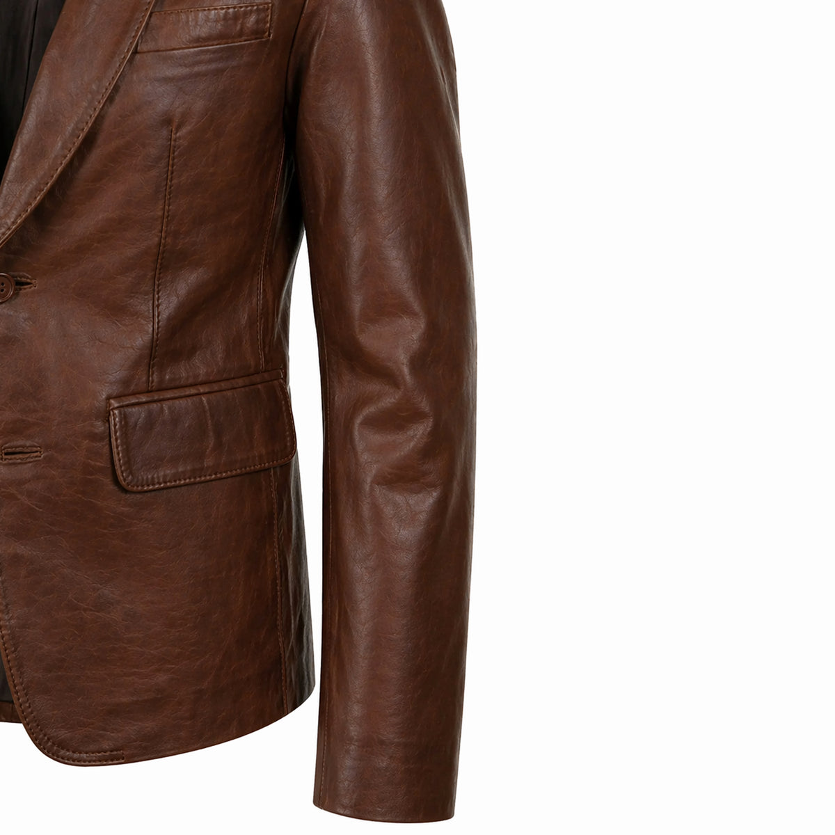 Men's brown leather blazer jacket detail – RXD Leather