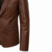 Men's brown leather blazer jacket detail – RXD Leather