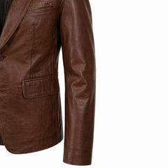 Mens Brown Leather Blazer Jacket Formal Casual Style Coat Outfit Men - RXD Leather 0027 