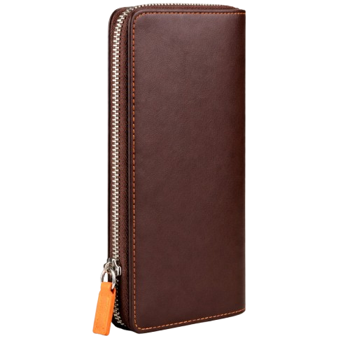 Leather Wallet Brown Orange Zipped Multi-Compartment - RXD Leather 0051