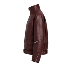 Maroon Leather womens puffer jacket  Outerwear Jacket - RXD Leather 007