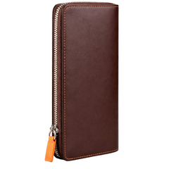Leather Wallet Brown Orange Zipped Multi-Compartment - RXD Leather 0051