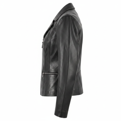 Women Black Leather Blazer Slim Fit Elegant Office Casual Style - RXD Leather 00391
