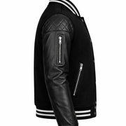 Women's black varsity jacket with snap buttons – RXD Leather