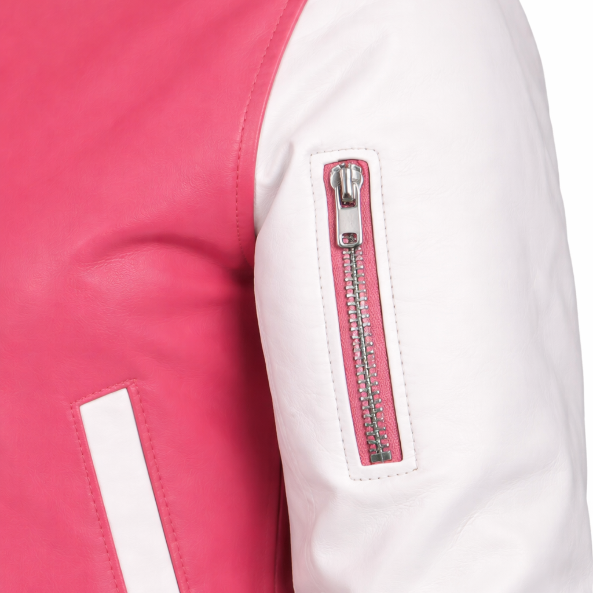 Women Pink White Varsity Bomber Jacket Casual Streetwear Style - RXD Leather 00364
