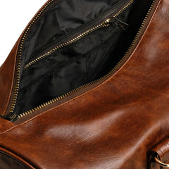 Brown Leather Gym Duffle Bag with Side Pocket Travel Fitness Bag - RXD Leather 0041