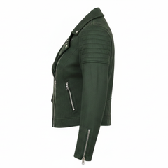 Women's olive green suede moto jacket – RXD Leather