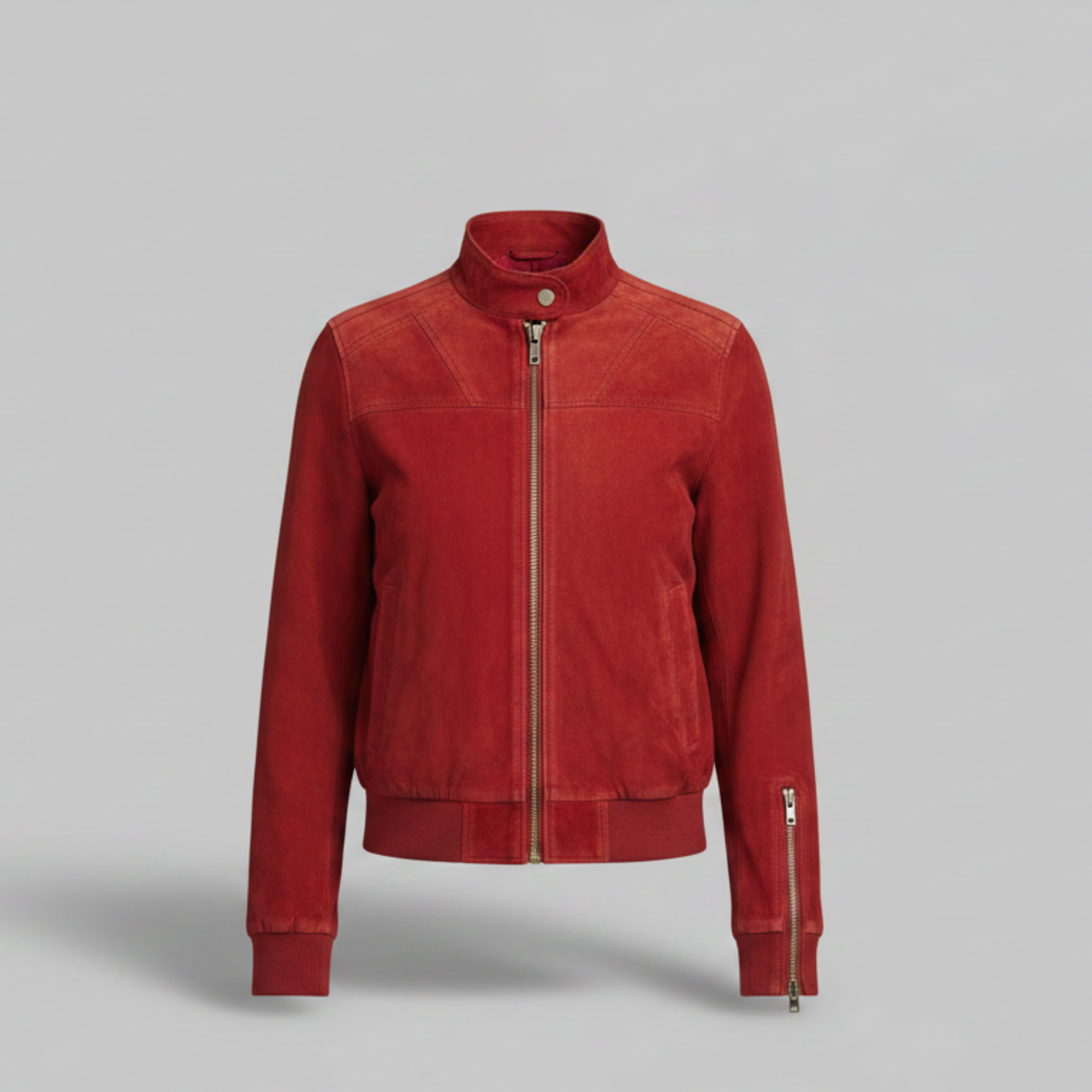 Women Red Suede Leather Bomber Moto Jacket Vintage Casual Fit - RXD Leather 00296