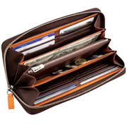 Orange and brown leather wallet open view – RXD Leather