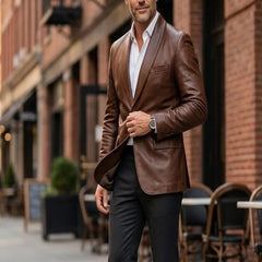 Mens Brown Leather Blazer Jacket Formal Casual Style Coat Outfit Men - RXD Leather 0027 