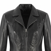 Women's black leather office blazer styled – RXD Leather