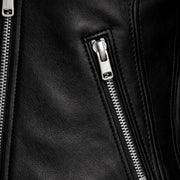 Women's black striped leather biker jacket detail – RXD Leather