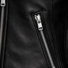 Women Black Leather Biker Jacket White Stripe Moto Style Outfit - RXD Leather 00358