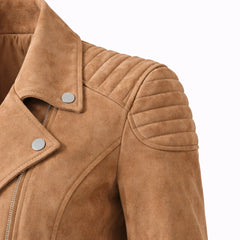 Women Camel Suede Biker Jacket Fitted Casual Streetwear Style Fashion - RXD Leather 00293 