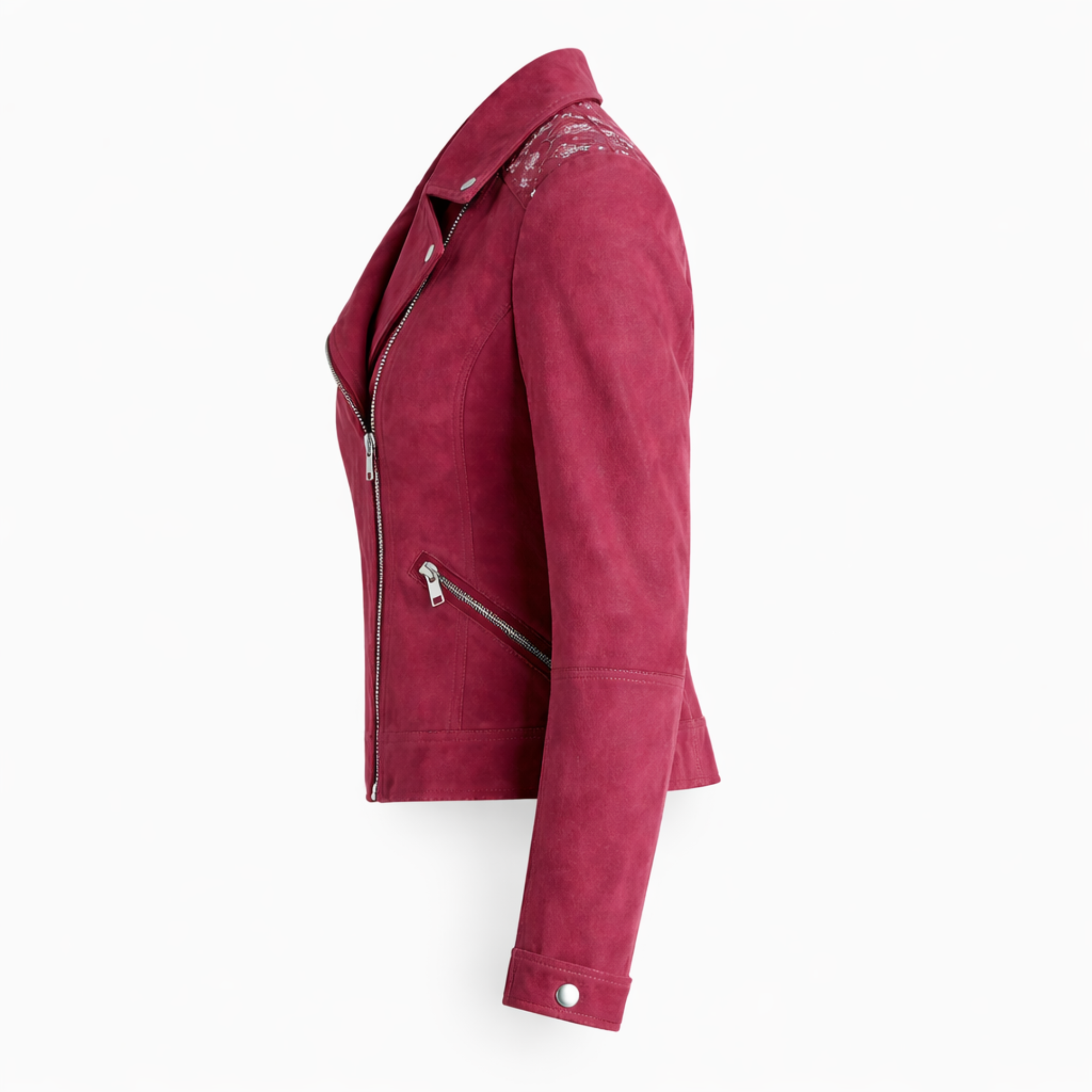Women's Pink Real Suede Biker Leather Jacket Asymmetrical Zip Style - RXD Leather 00277 