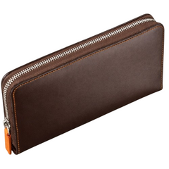 Leather Wallet Brown Orange Zipped Multi-Compartment - RXD Leather 0051