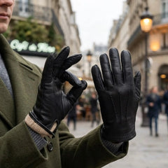 Mens Leather Gloves Black Cashmere Lined Touchscreen Leather Gloves - RXD Leather 0057