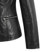 Women's black leather belted blazer back – RXD Leather