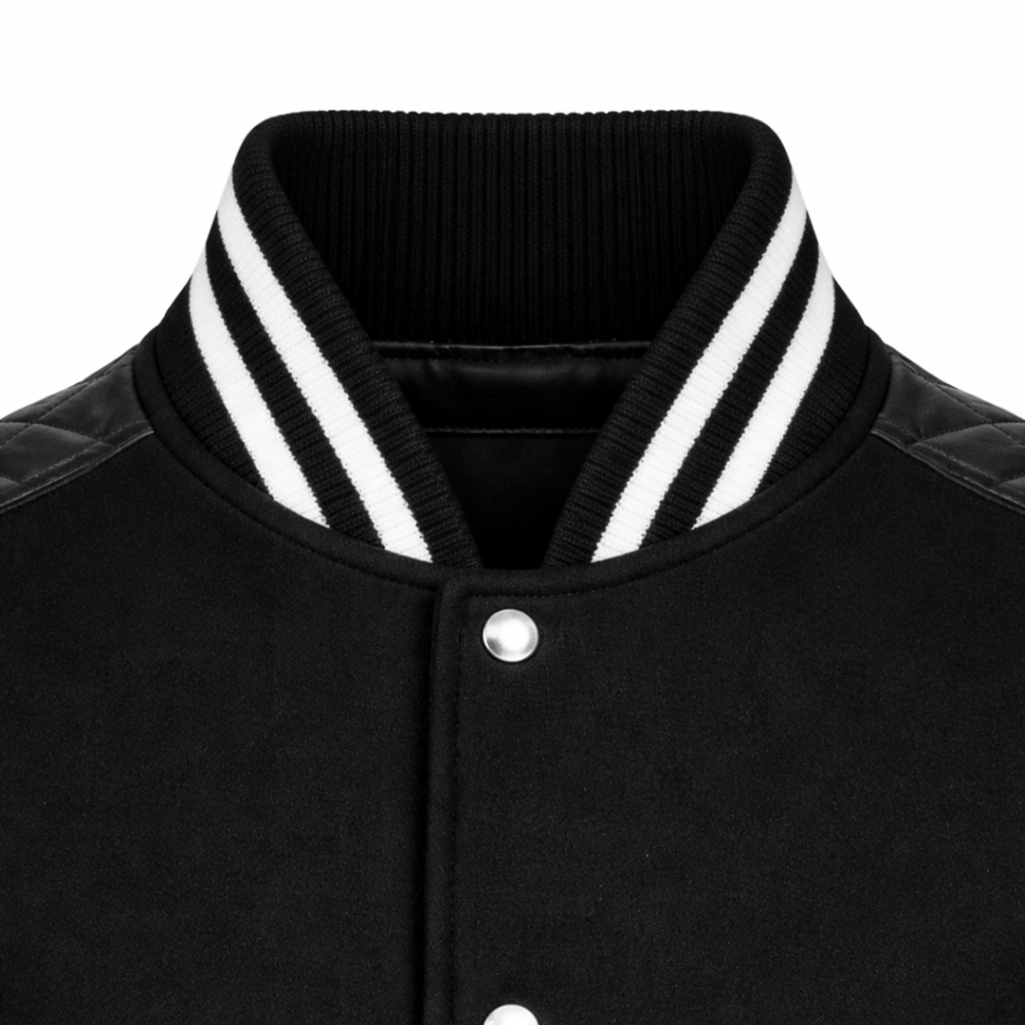 Women Black Varsity Jacket Sheepskin Leather Sleeve Style - RXD Leather 00329