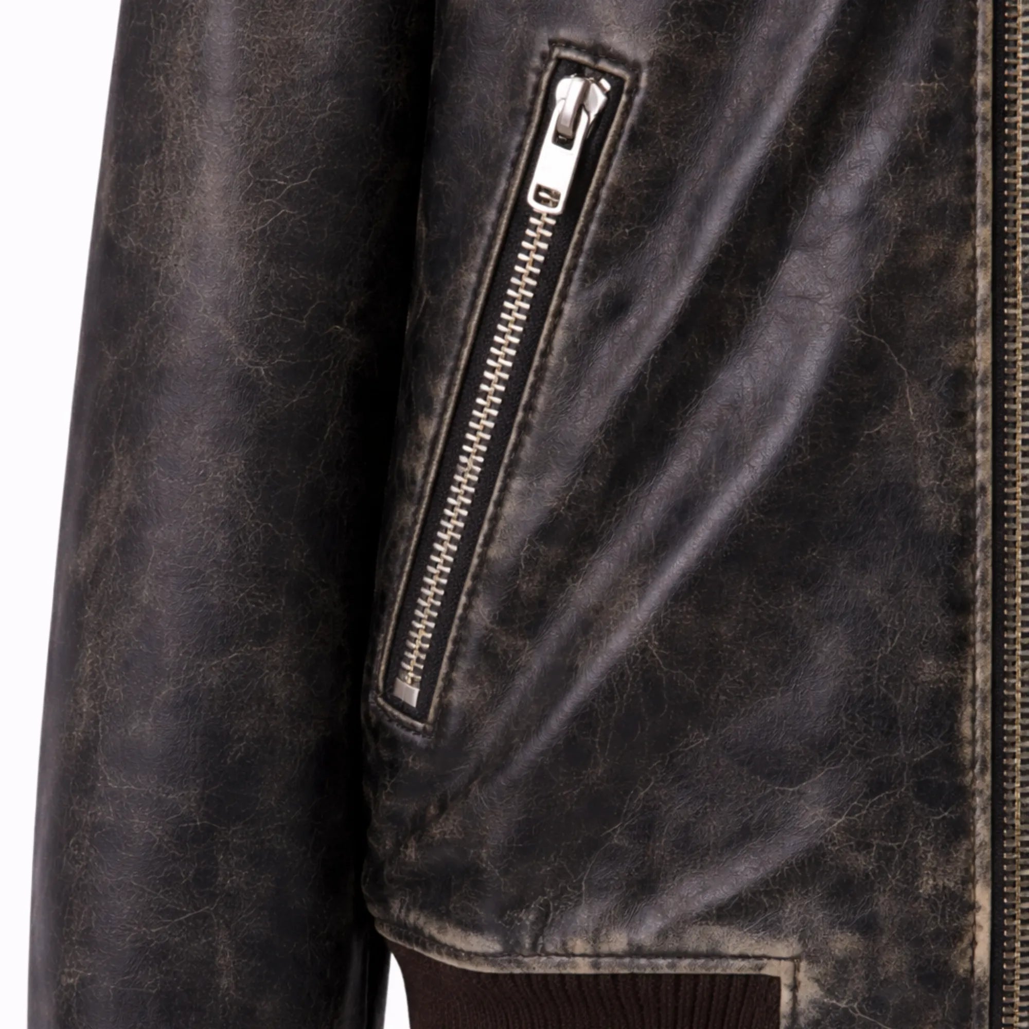 Mens Black Distressed Leather Bomber Jacket Classic Casual Style - RXD Leather 0039 