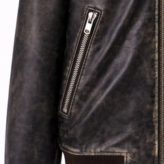 Mens Black Distressed Leather Bomber Jacket Classic Casual Style - RXD Leather 0039 