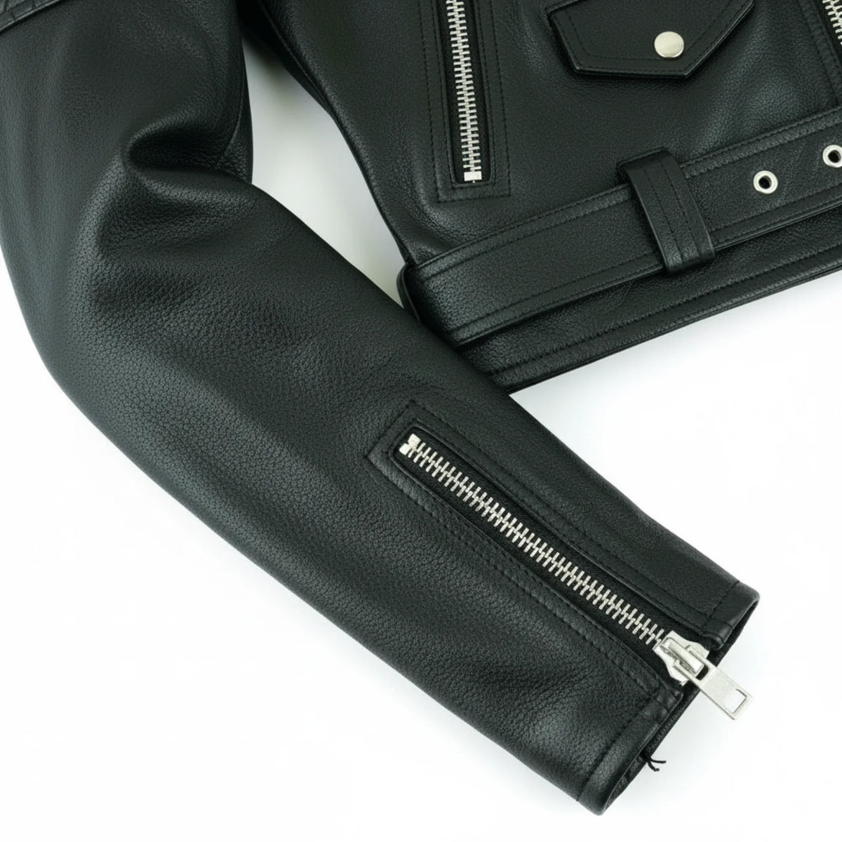 Women's black full grain leather biker jacket – RXD Leather