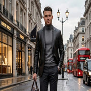 Men's black lambskin leather blazer with notch lapel – RXD Leather