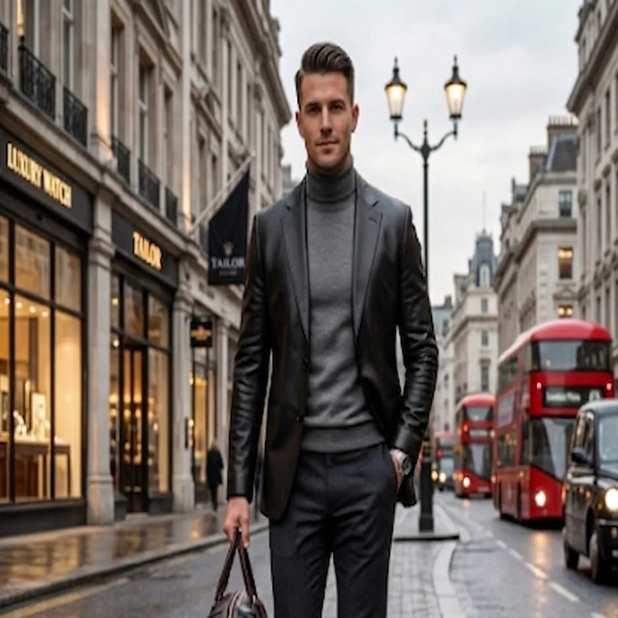 Men's black lambskin leather blazer with notch lapel – RXD Leather