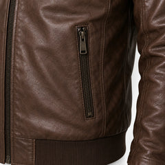 Men's Brown Leather Hooded Moto Biker Jacket Streetwear Fit Men - RXD Leather 00406