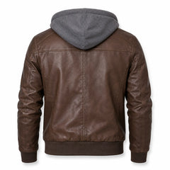 Men's Brown Leather Hooded Moto Biker Jacket Streetwear Fit Men - RXD Leather 00406