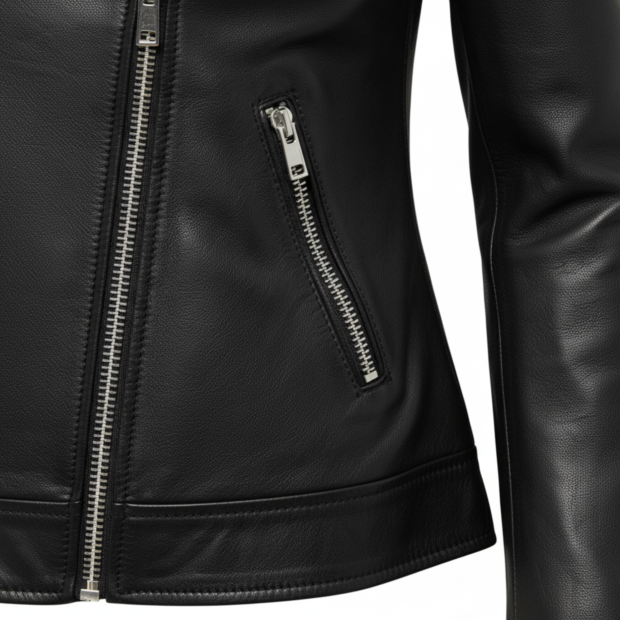 Women's black leather zip blazer detail – RXD Leather