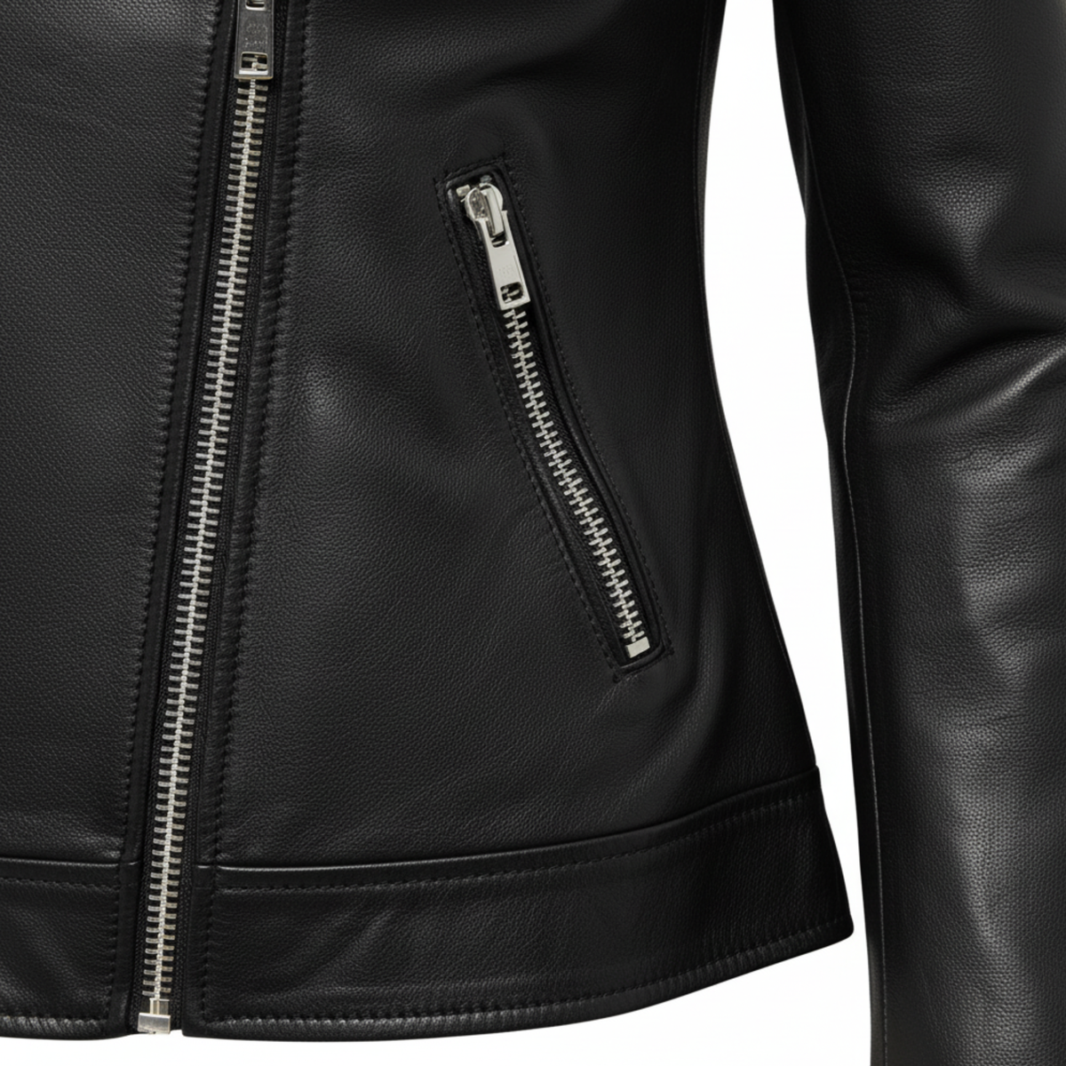 Women's black leather zip blazer detail – RXD Leather