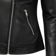Women's black leather zip blazer detail – RXD Leather