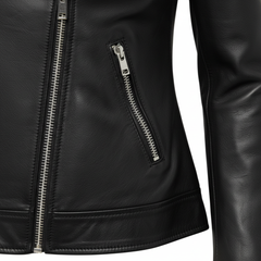 Women's black leather zip blazer detail – RXD Leather