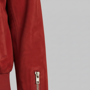 Women's red suede bomber jacket styled – RXD Leather