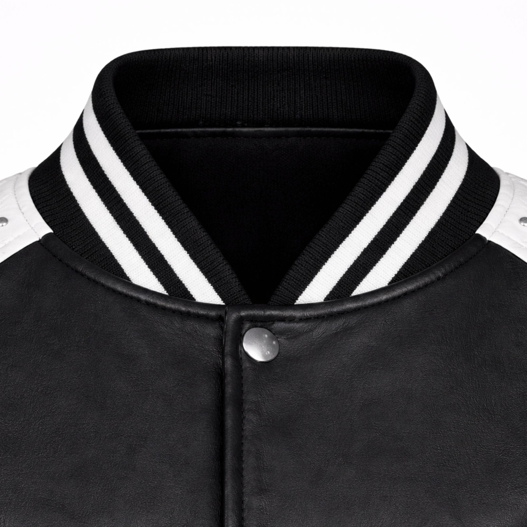 Women Black White Varsity Bomber Jacket Faux Leather Style Fit - RXD Leather 00328 
