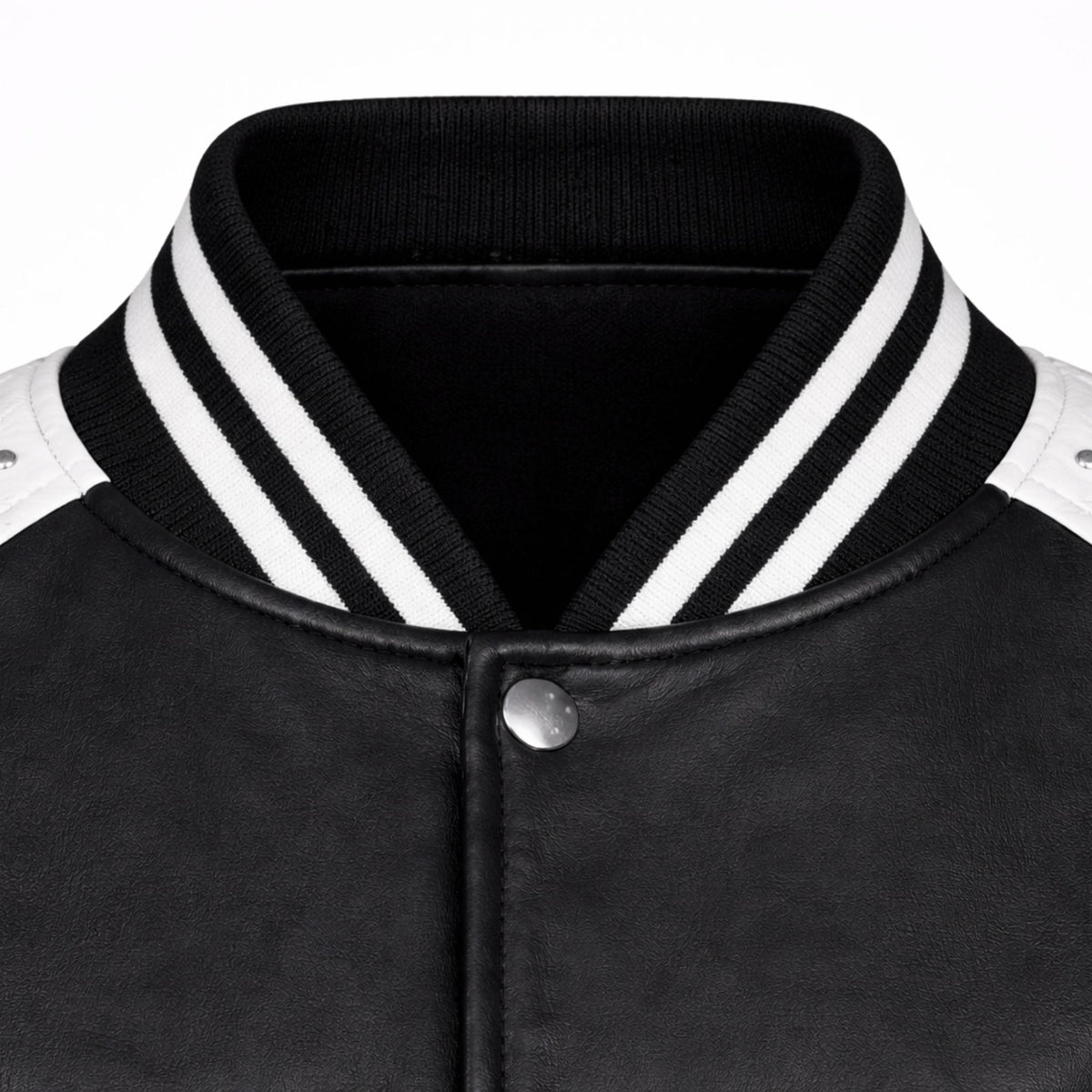 Women's black white faux leather varsity bomber detail – RXD Leather