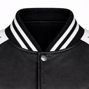 Women's black white faux leather varsity bomber detail – RXD Leather