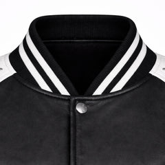 Women Black White Varsity Bomber Jacket Faux Leather Style Fit - RXD Leather 00328 