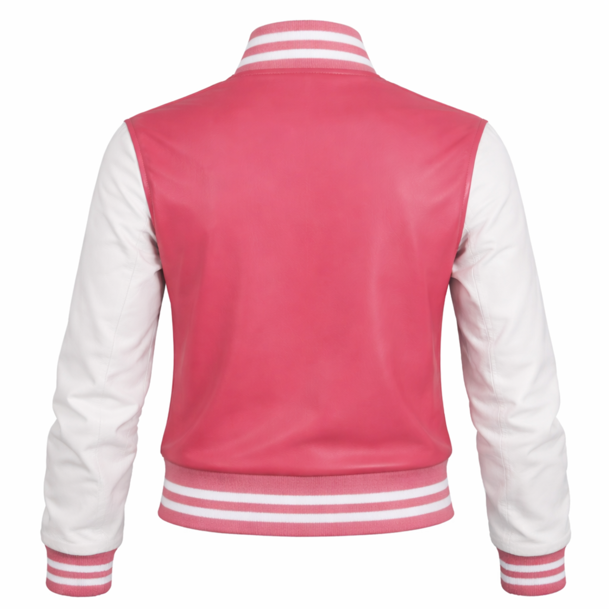 Women Pink White Varsity Bomber Jacket Casual Streetwear Style - RXD Leather 00364