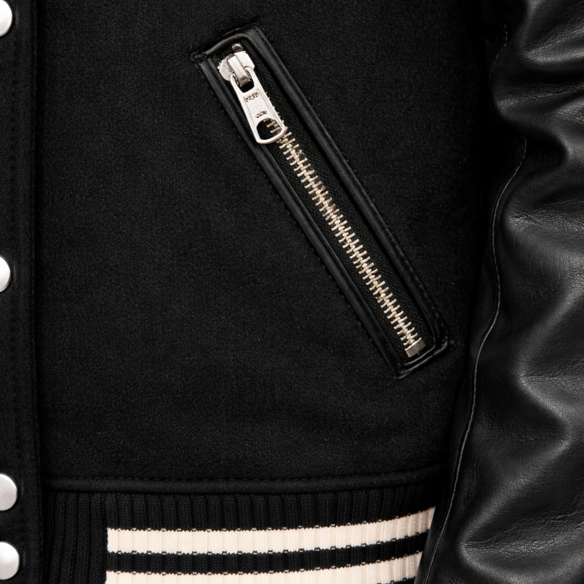 Women's Black Wool Varsity Jacket Real Leather Sleeves Bomber Fit